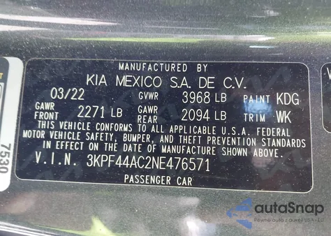2022 Kia Forte Gt from USA, damaged, VIN 3KPF44AC2NE476571